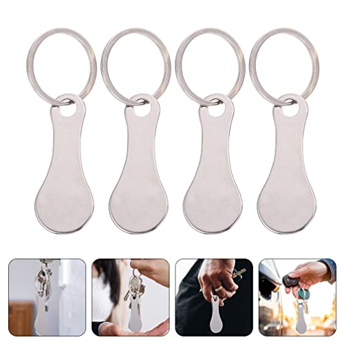 TOYANDONA 4Pcs Shopping Trolley Tokens Key Rings Stainless Steel Key Rings Portable Trolley Removers