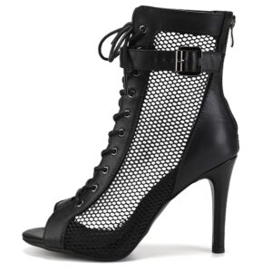 vcixxvce women's dance heel booties high heels black peep toe ballroom heels 4 inch dance shoes latin salsa zipper dancing shoes, 8 us