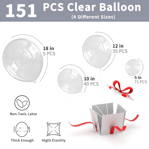 Clear Balloons Different Sizes 151PCS 18/12/10/5 Inch Clear Balloon Garland Arch Kit Quality Transparent Latex Balloons Decorations for Party Birthday Graduation Wedding