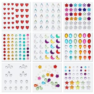 9 sheets festival face gems stick on, self-adhesive face jewels stickers face diamonds rhinestones for makeup, nail gems stickers for face eye arm body nail decoration party (multicolored)