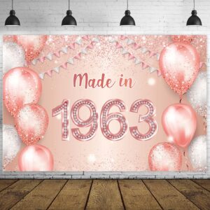 made in 1963 rose gold happy 60th birthday banner cheers to 60 years old backdrop balloon confetti theme decor decorations for women pink birthday party supplies bday background glitter