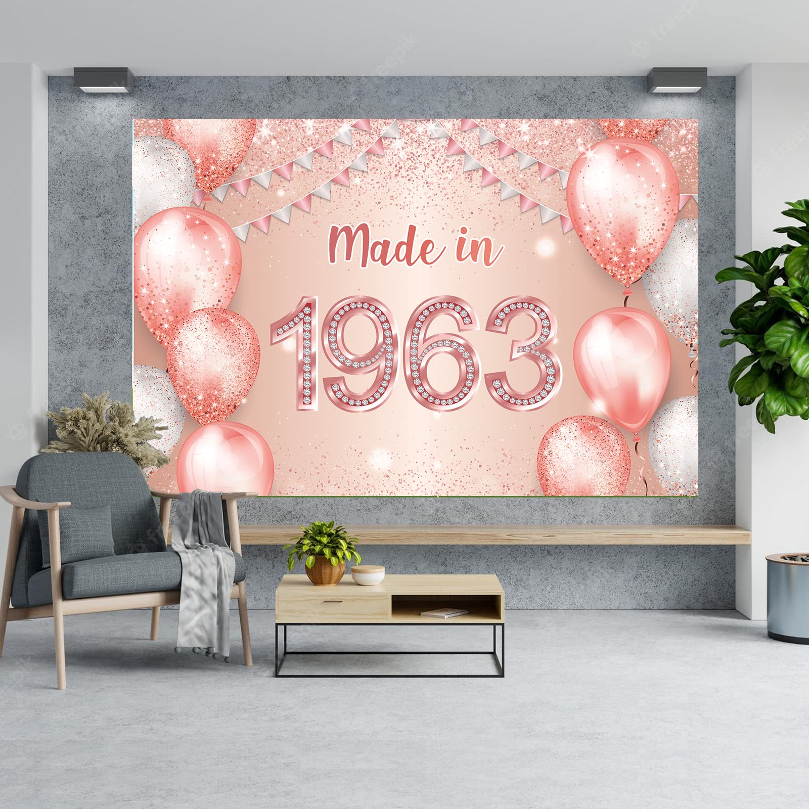 Made in 1963 Rose Gold Happy 60th Birthday Banner Cheers to 60 Years Old Backdrop Balloon Confetti Theme Decor Decorations for Women Pink Birthday Party Supplies Bday Background Glitter