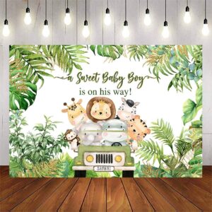avezano jungle safari baby shower backdrop safari animals boy baby shower party background decorations tropical green leaves safari oh baby shower banner supplies(7x5ft)