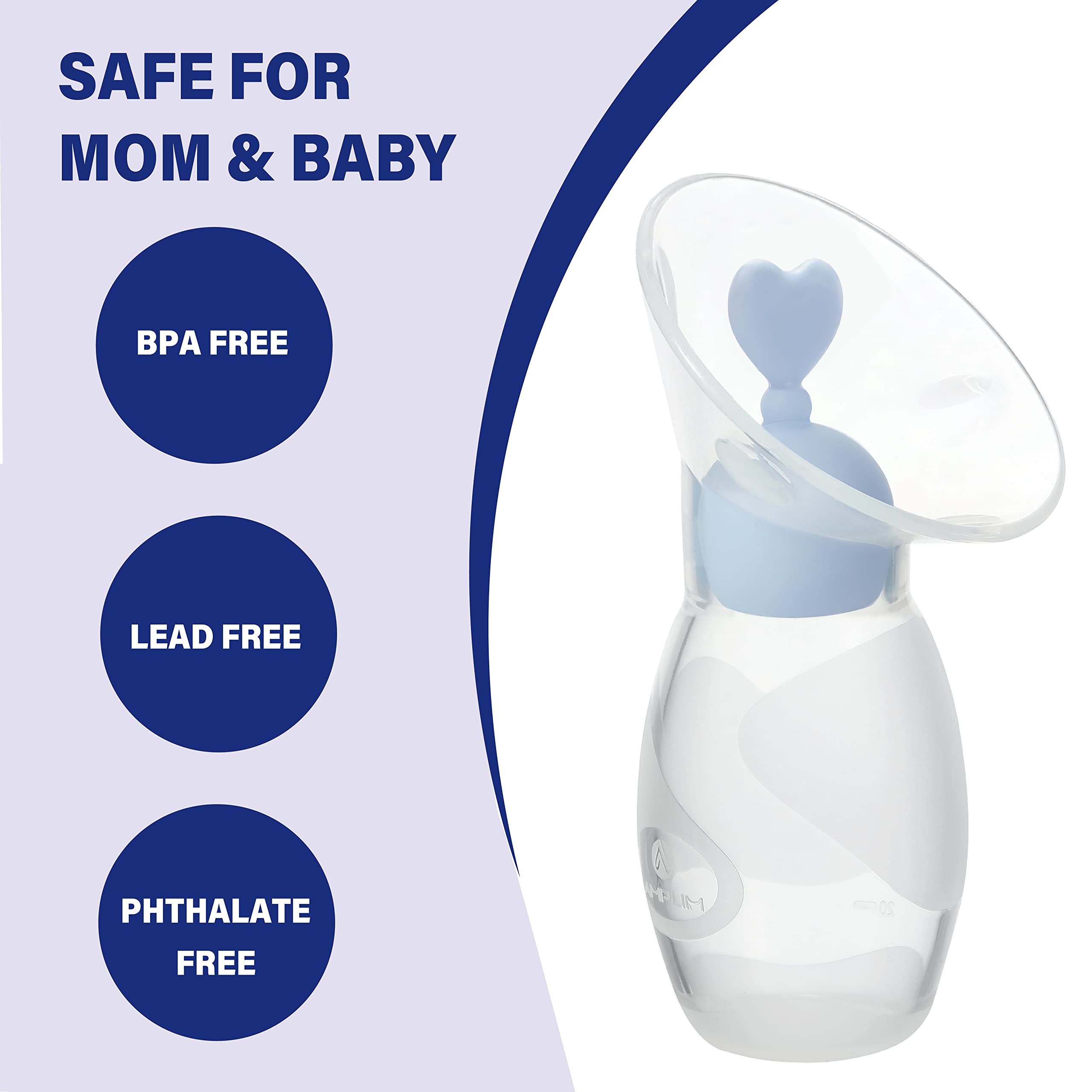 Amplim 2-Pack Gen 2 Manual Breast Pump/Collector for Breastfeeding with Stopper (4 oz/100ml) Food Grade Silicone BPA PVC and Phthalate Free (Blue + Purple)