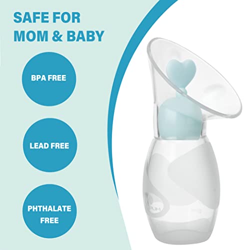 Amplim Gen-2 Silicone Breast Milk Collector | 1-Pack Food Grade Travel Manual Breast Pump with Breastfeeding Milk Saver Stopper | FSA HSA Eligible, BPA PVC Lead and Phthalate Free | 4oz/100ml Blue