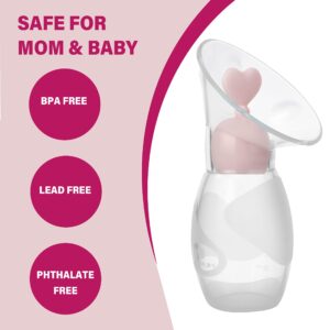 Amplim Manual Breast Pump | Gen 2 Food Grade Silicone Milk Collector for Breastfeeding Nursing Mom with Stopper | Must Haves Registry Essentials for Newborn, Infant, Baby | 4 oz (Pink)