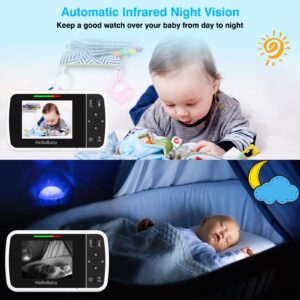 HelloBaby 3.5''Baby Monitor with HD Display, Baby Monitor with Camera and Audio 1000ft Long Range Auto IR HD Night Vision Temperature Sensor Video Baby Monitor 8 Lullabies