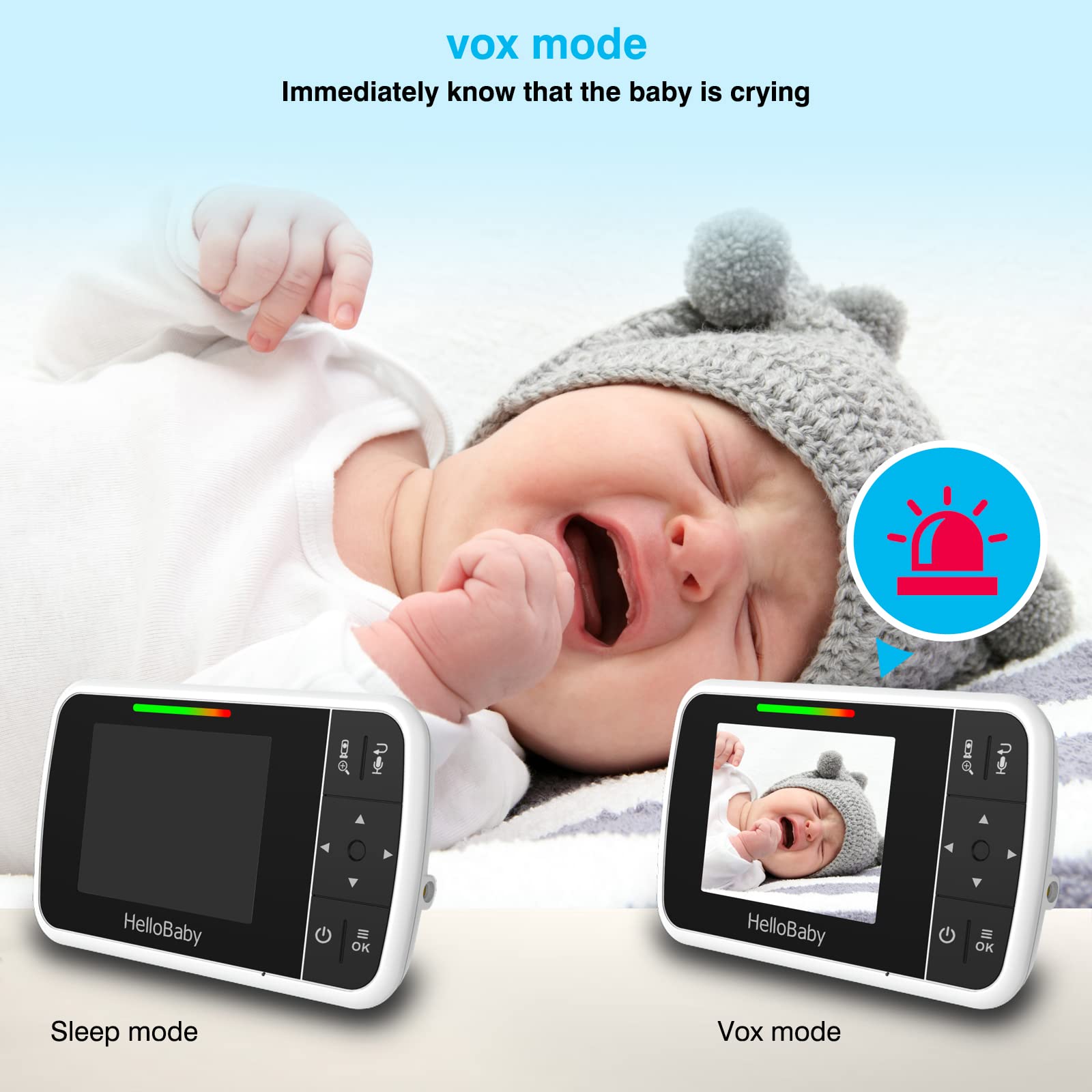 HelloBaby 3.5''Baby Monitor with HD Display, Baby Monitor with Camera and Audio 1000ft Long Range Auto IR HD Night Vision Temperature Sensor Video Baby Monitor 8 Lullabies