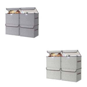 bagnizer large 22 quart linen fabric foldable storage bin cube organizer basket with flip-top lid & handles, large clothes blanket box for home, office, closet, 4 pack 14.6 x 9.5 x 9.5”