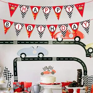 Race Car Happy Birthday Banner Party Decorations,Racing Themed Party ，Racing Party Sign,Let't Go Racing Checkered Flag Party Themed Party Supplies Decorations