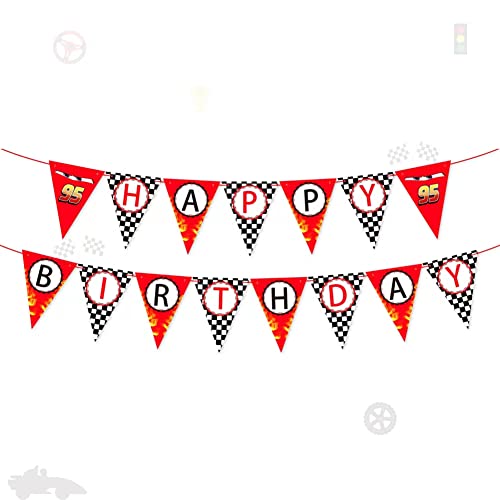 Race Car Happy Birthday Banner Party Decorations,Racing Themed Party ，Racing Party Sign,Let't Go Racing Checkered Flag Party Themed Party Supplies Decorations