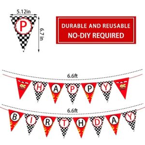 Race Car Happy Birthday Banner Party Decorations,Racing Themed Party ，Racing Party Sign,Let't Go Racing Checkered Flag Party Themed Party Supplies Decorations