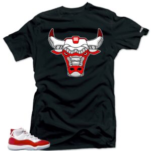 Shirt to Match Jordan 11 Cherry Varsity Red Match Jordan Tee - Snelos Bull Black - X-Large