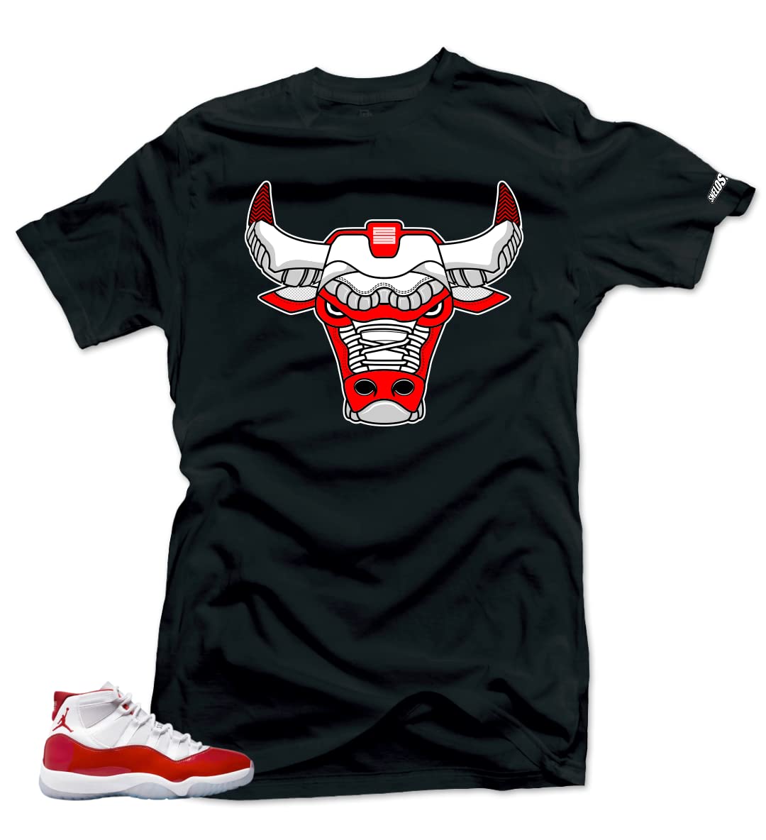 Shirt to Match Jordan 11 Cherry Varsity Red Match Jordan Tee - Snelos Bull Black - X-Large