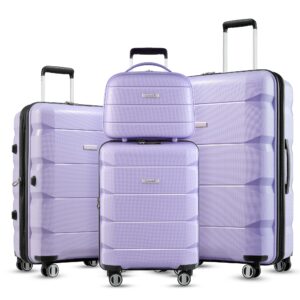 luggex purple luggage sets 3 piece for women - expandable carry on luggage set with spinner wheels - lightweight fashion travel companion