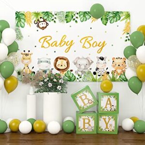 Jungle Safari Baby Shower Decorations for Boy, Animal Tablecloth Backdrop & Green White Gold Balloon Arch Set Sage Green Zoo Theme Baby Boy Party Decor Supplies