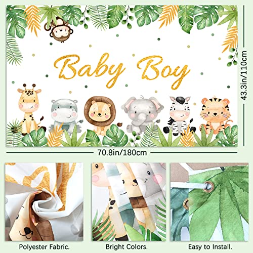 Jungle Safari Baby Shower Decorations for Boy, Animal Tablecloth Backdrop & Green White Gold Balloon Arch Set Sage Green Zoo Theme Baby Boy Party Decor Supplies