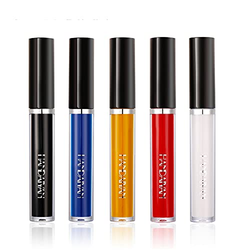 MEICOLY DIY Liquid Lipstick Set,5pcs Black White Blue Yellow Red Lip Stain,Matte 24-Hour Long Lasting Nude Lip Gloss Set,Velvet Black Lipstick Kit for Women labial mate larga duracion 24