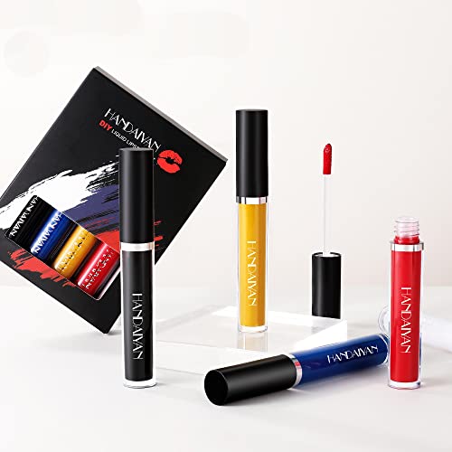 MEICOLY DIY Liquid Lipstick Set,5pcs Black White Blue Yellow Red Lip Stain,Matte 24-Hour Long Lasting Nude Lip Gloss Set,Velvet Black Lipstick Kit for Women labial mate larga duracion 24