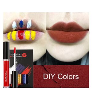 MEICOLY DIY Liquid Lipstick Set,5pcs Black White Blue Yellow Red Lip Stain,Matte 24-Hour Long Lasting Nude Lip Gloss Set,Velvet Black Lipstick Kit for Women labial mate larga duracion 24