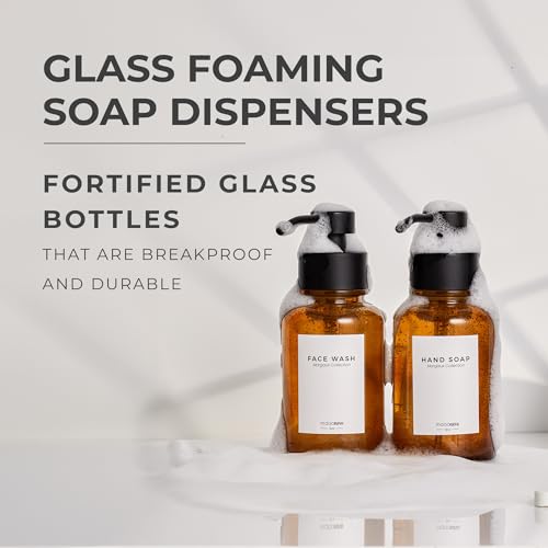 MaisoNovo Glass Foaming Soap Dispenser | Amber Glass Black Pumps x 2