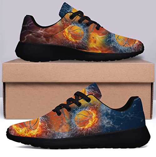 Ice Fire Basketball Shoes for Men Women Running Sneakers Comfort Lightweight Walking Jogging Shoes Black Size 7.5