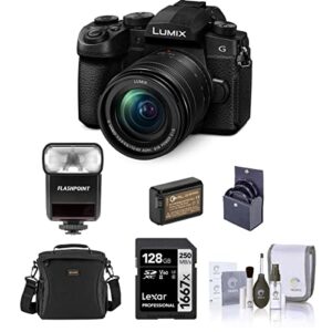 panasonic lumix g95 mirrorless camera with lumix g vario 12-60mm f/3.5-5.6 mft lens bundle with flashpoint ttl flash, shoulder bag, 64gb sd card, extra battery, 58mm filter kit, cleaning kit