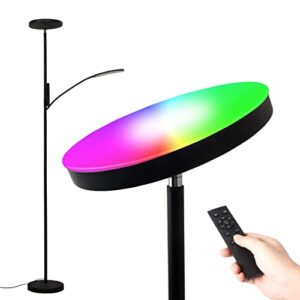 smart rgb led floor lamp, corner floor lamps tall standing sky torchiere light, 16 million color dimmable lights,bright reading lamp works with alexa google home for living room bedroom office (black)