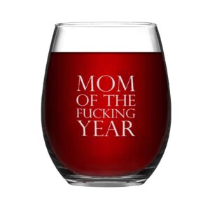 mousus 17oz stemless wine glassmom of the fucking year glass glassware for red or white wine cocktails perfect for homes & bars party supplies decorations