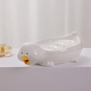 LUZLED Multifunctional Soap Dish Self Draining Soap Holder Saver Cute Pet Shape Soap Rack for Shower Bathroom Tub Kitchen Sink Ceramic Tray Holder for Bathroom Camping Gym（Chick）