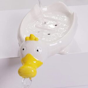 LUZLED Multifunctional Soap Dish Self Draining Soap Holder Saver Cute Pet Shape Soap Rack for Shower Bathroom Tub Kitchen Sink Ceramic Tray Holder for Bathroom Camping Gym（Chick）