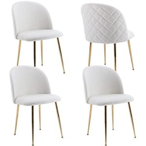 hny white velvet mid century modern dining chairs set of 4, upholstered accent chairs with gold metal legs, kitchen & dining room chairs side chairs for living room, cream