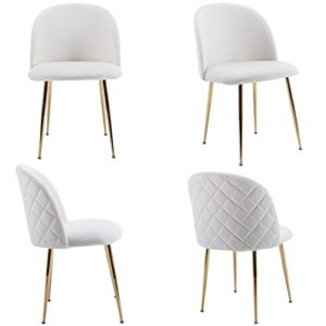 HNY White Velvet Mid Century Modern Dining Chairs Set of 4, Upholstered Accent Chairs with Gold Metal Legs, Kitchen & Dining Room Chairs Side Chairs for Living Room, Cream