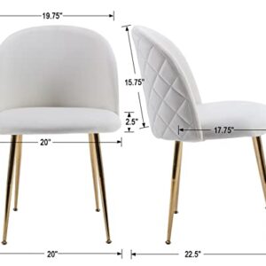 HNY White Velvet Mid Century Modern Dining Chairs Set of 4, Upholstered Accent Chairs with Gold Metal Legs, Kitchen & Dining Room Chairs Side Chairs for Living Room, Cream