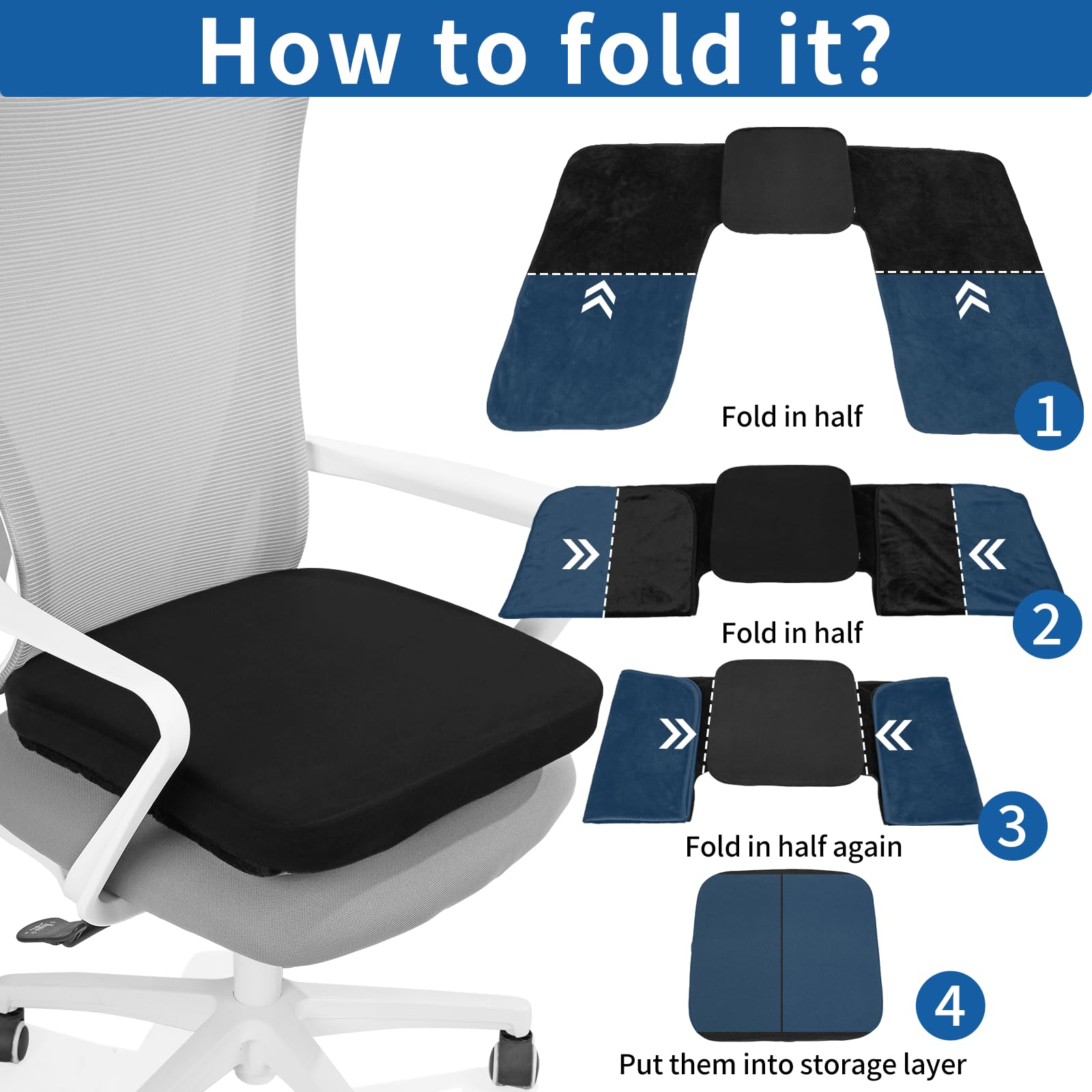 BUYUE Chair Cushion + Foldable Blanket 2 in 1, Comfortable High Density Foam Non-Slip Seat Cushion for Office Long Sitting, Soft Fleece Exclusive Patent Chair Pads for Desk Computer Chair, Gray