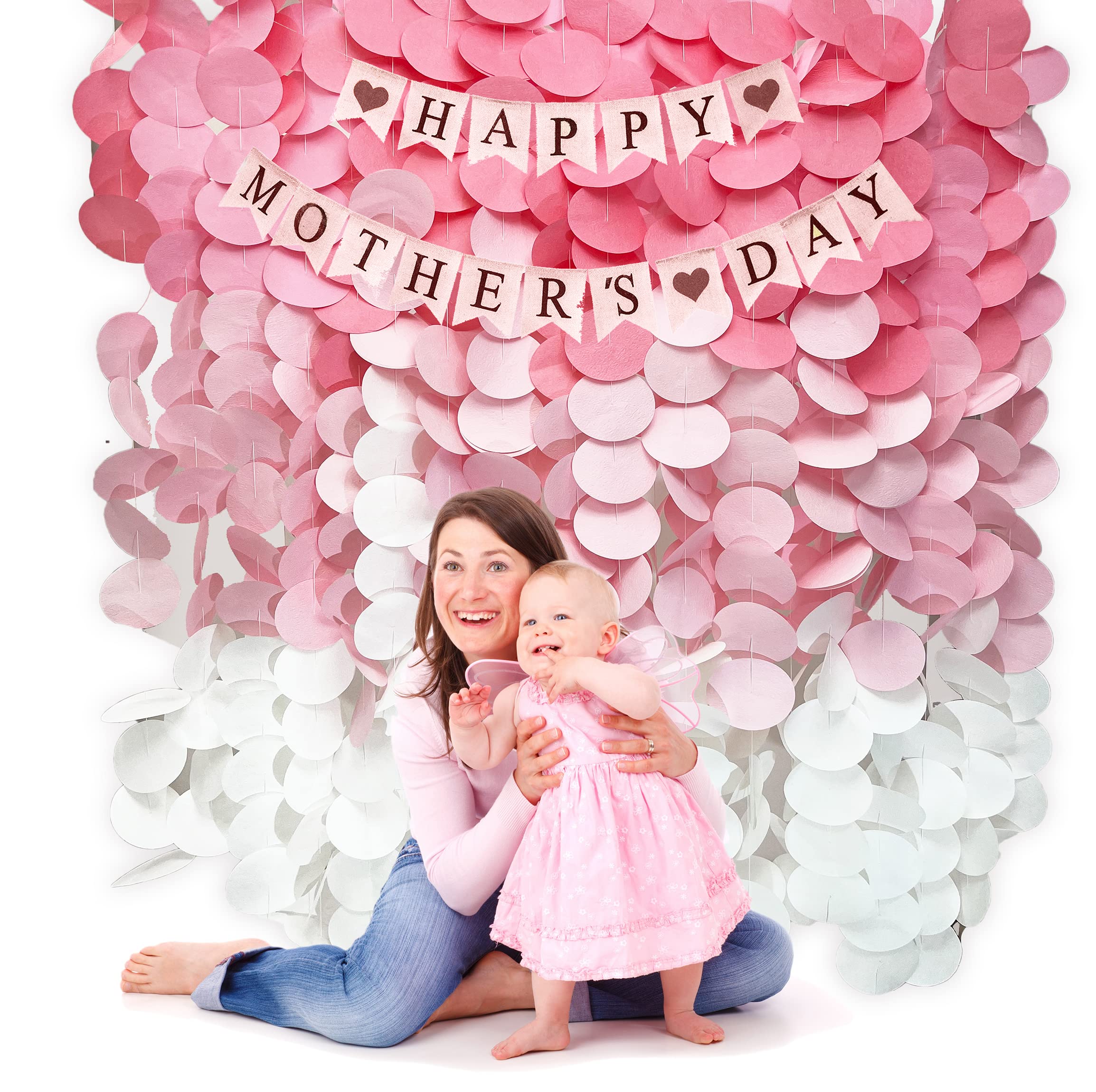 VINANT Party Decoration Garland Backdrop - Birthday Decoration - Baby Shower for Girl - Bachelorette Party - Wedding Shower - Graduation - Mothers Day - Ombre Effect Background - Pink Garland