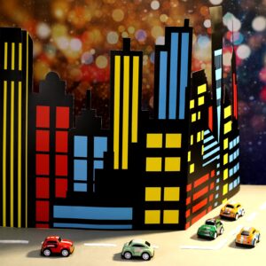 City Skyline Backdrop Hero Party Decoration City Skyline Buildings Photography Background Hero Party Centerpiece City Skyscraper Standing Cards for Hero Birthday Party Baby Shower Decor Supplies