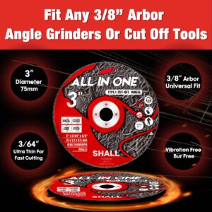 SHALL 25-Pack Cut Off Wheels 3” x 3/8” x 3/64” - Ultra Thin Cutting Wheel with Pouch for Angle Grinder & Cut-Off Tools - Fast Cutting Disc for INOX, Steel, Iron, Non-Ferrous Metal & PVC