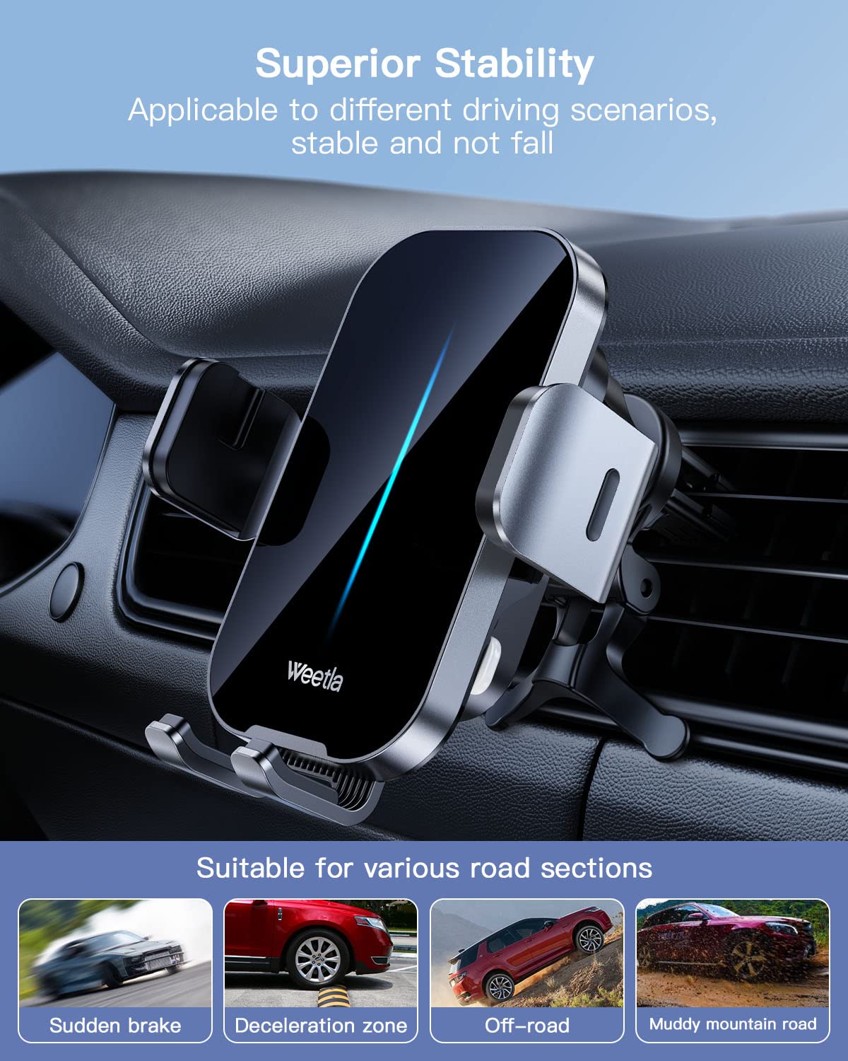 𝟮𝟬𝟮𝟯 𝗡𝗲𝘄 Weetla Wireless Car Charger,Charging Auto-Alignment, Air Vent 360° Adjustable Auto-Clamping Car Phone Holder Mount Wireless Charging for iPhone 15/14/13/12/11/Pro Max (Gray)