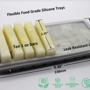 Breast Milk Freezer Storage Trays w/Carrier, 10-1oz Bars, 2 Silicone Containers w/Silicone Lids and Carrier, Food Grade Silicone