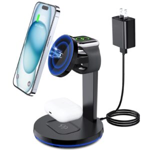 magnetic wireless charger 3 in 1 - nanami fast wireless charging station for multiple devices mag safe charger stand for apple watch series 8/7/se, phone charger dock for iphone 15/14/13/12, airpods