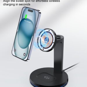 Magnetic Wireless Charger 3 in 1 - NANAMI Fast Wireless Charging Station for Multiple Devices Mag Safe Charger Stand for Apple Watch Series 8/7/SE, Phone Charger Dock for iPhone 15/14/13/12, AirPods