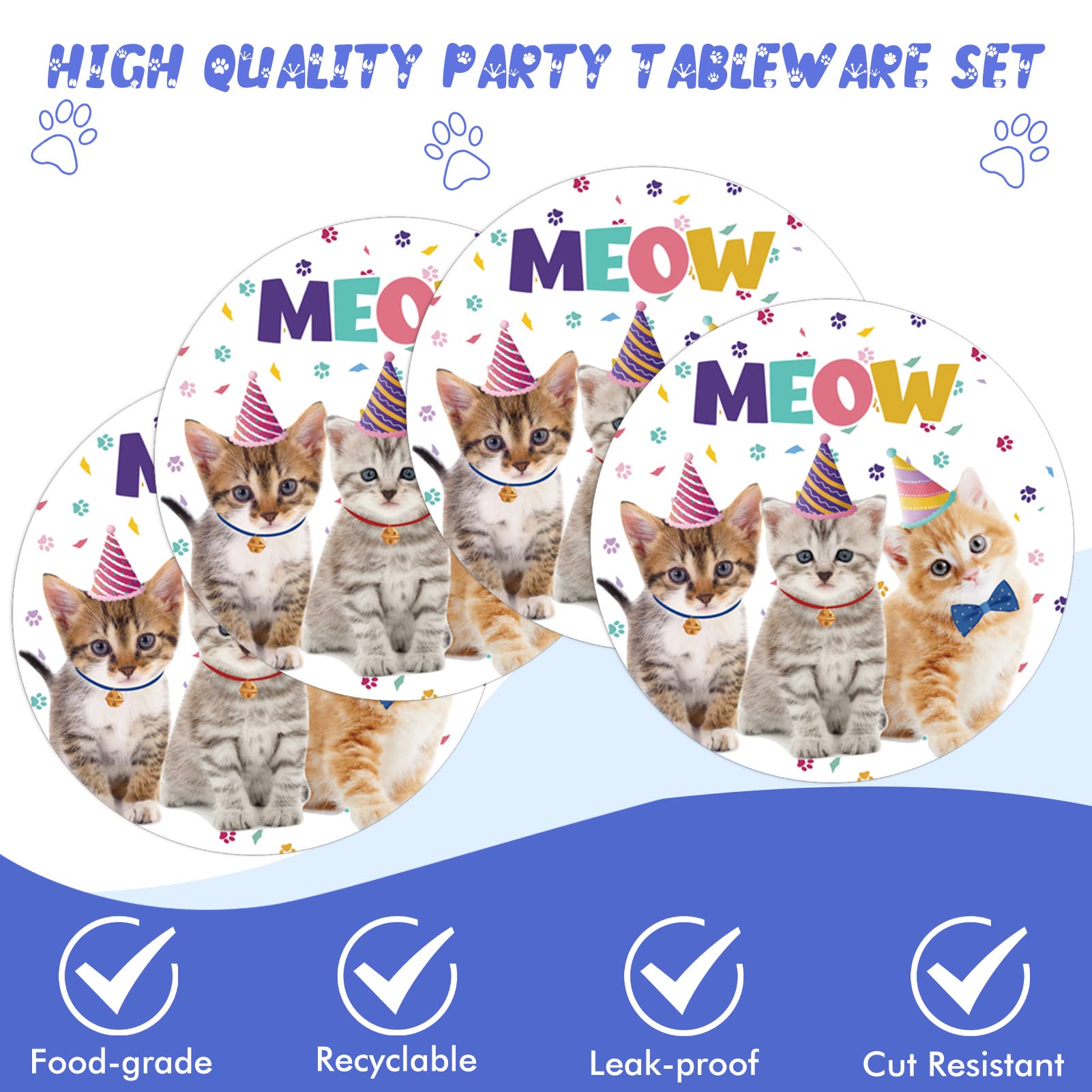 Cat birthday party supplies Kitty Party Supplies Kit Includes Cat Party Banner Plates, Napkins,Tablecloth,Cake Toppers, Balloons,Hanging Swirl for Kids Girls