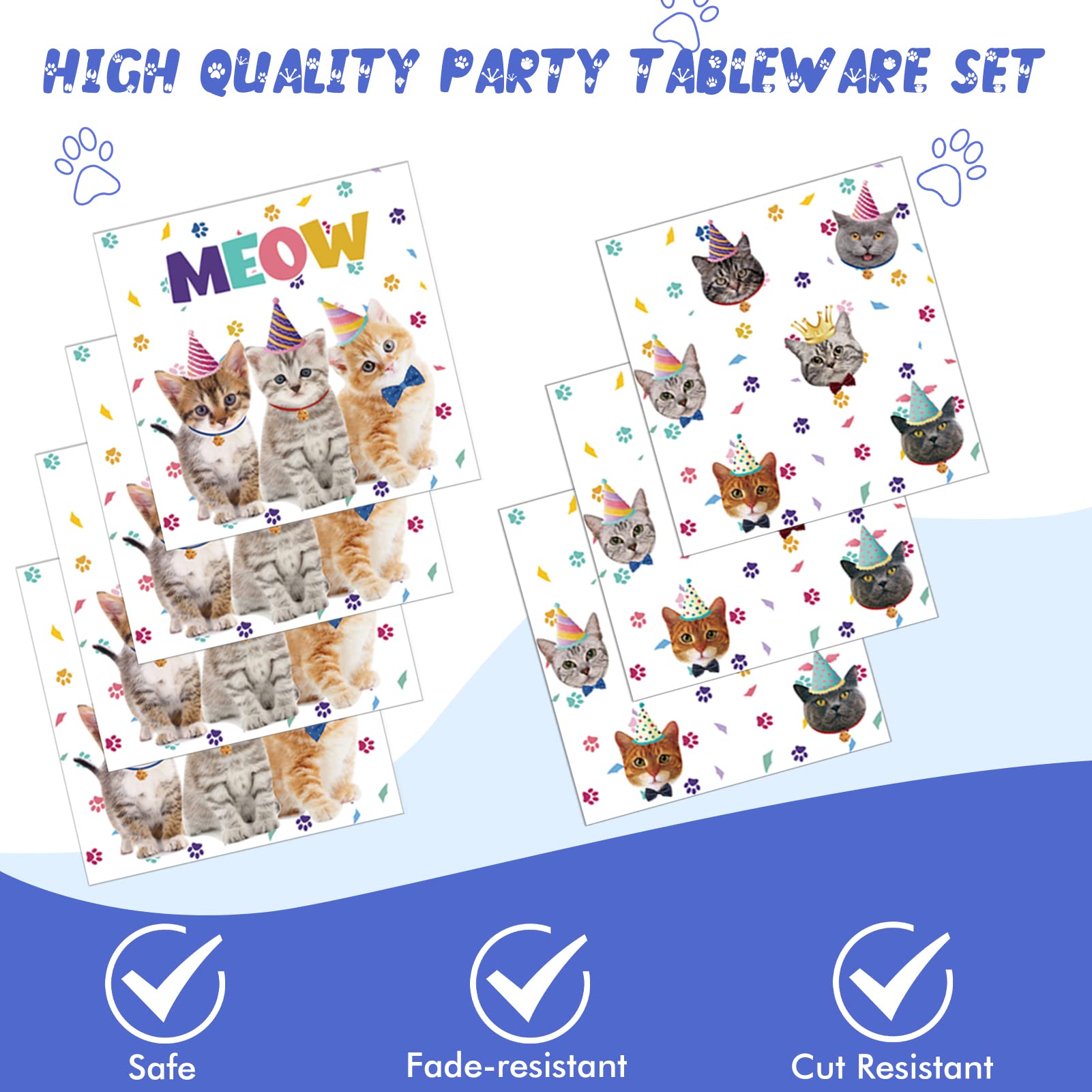 Cat birthday party supplies Kitty Party Supplies Kit Includes Cat Party Banner Plates, Napkins,Tablecloth,Cake Toppers, Balloons,Hanging Swirl for Kids Girls