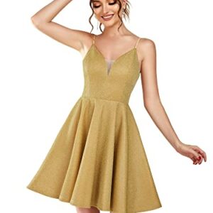 Ever-Pretty Women's Prom Dress Sparkle V Neck Sleeveless A-Line Mini Summer Dress Cocktail Dress Gold US4