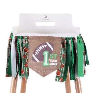 football 1st high chair banner,football 1st/first birthday party decorations,first year down themed football 1st birthday party decorations,photo prop football party decor