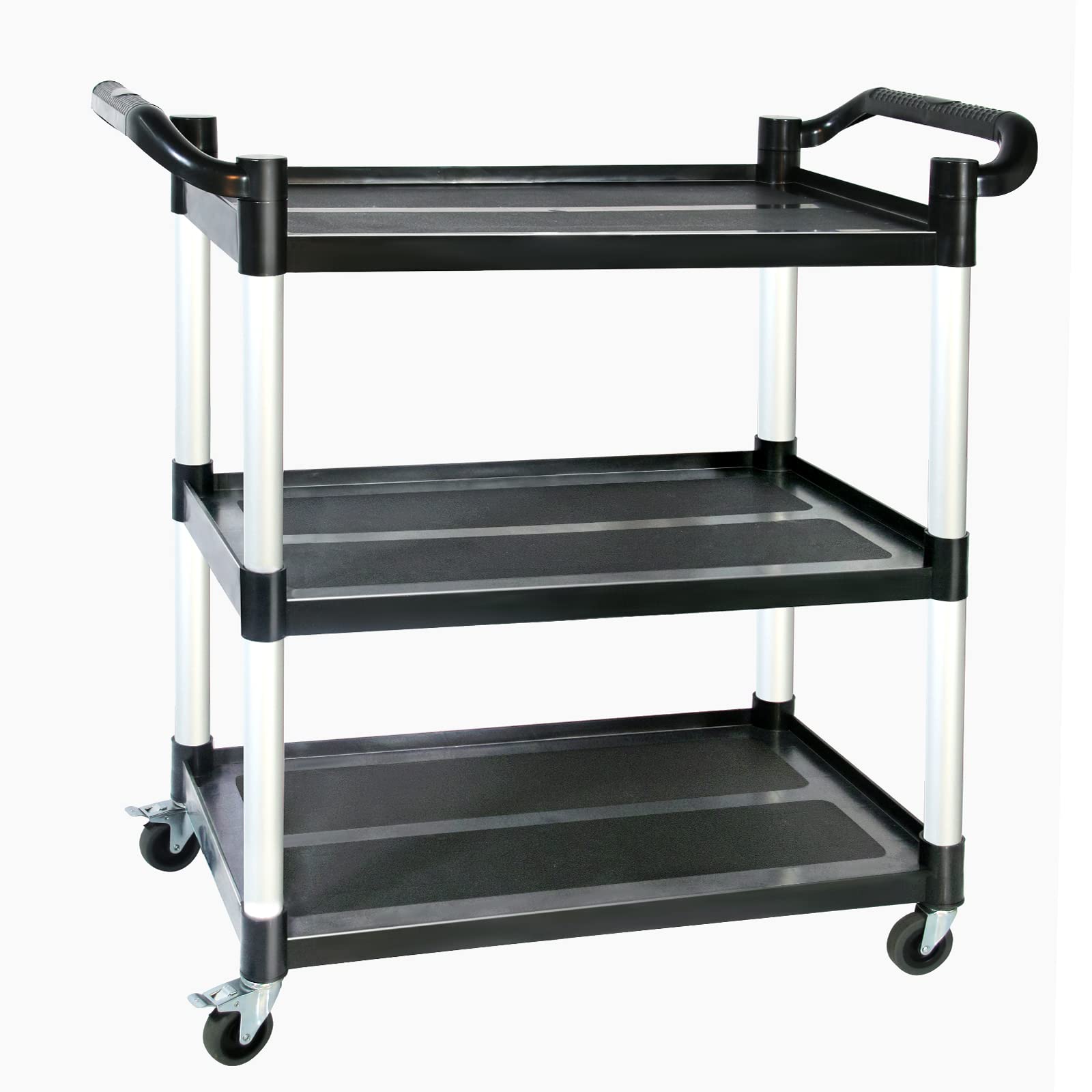 Utility Carts with Wheels,3-Tier Rolling Cart with Wheels, Heavy Duty 510 LBS Food Service Cart with Rubber Pad and Hammer for Kitchen/Office/Warehouse, 31.5" X 16.9" X 38.9"(Black)