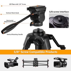 Camera Tripod,Video Tripod with Fluid Head, Arsoer 60" Vlog Tripod with Wireless Remote/Carry Bag/Rotatable Phone Holder, Compatible with iPhone/Canon/Nikon/Sony/Telescope, for Vlogging/Shooting