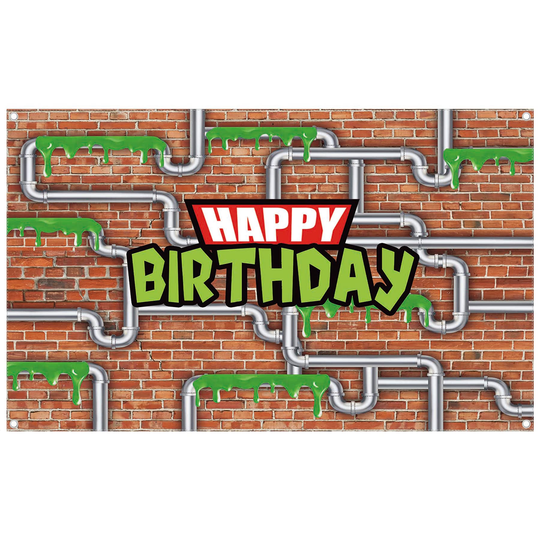 Yriujul 72x43inch Anime Kids Birthday Backdrop Cartoon Ninja Tortoise Party Banner Water Pipe Red Brick Wall Photography Background Photo Props