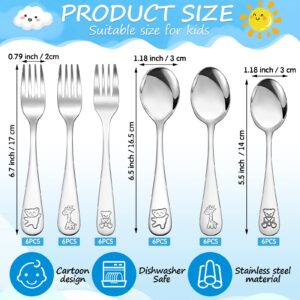 36 Pcs Kids Silverware Set Toddler Utensils Stainless Steel Safe Forks and Spoons 16 Kids Forks 16 Kids Spoons Children Metal Cutlery Set Baby Flatware Sets (Silver)